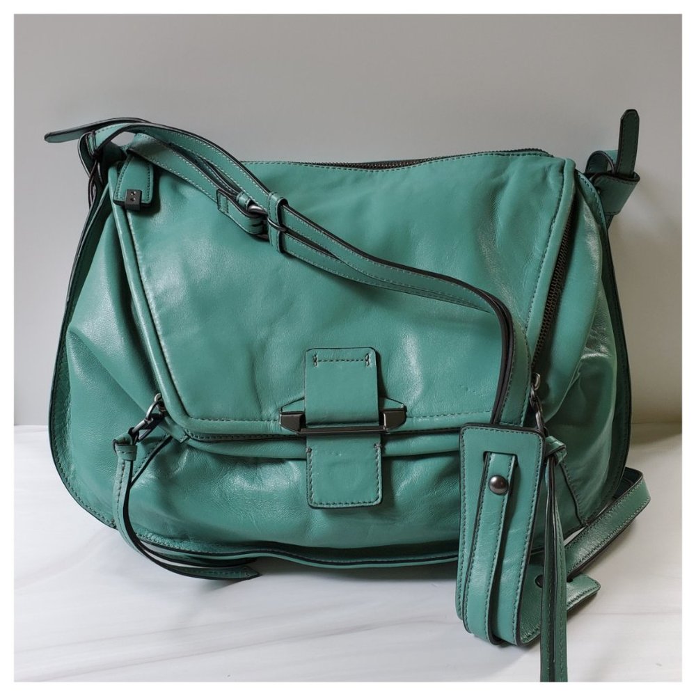 NWT Kooba Leroy Leather Cross Body Bag in Sea Glass blue teal - Picture 5 of 16